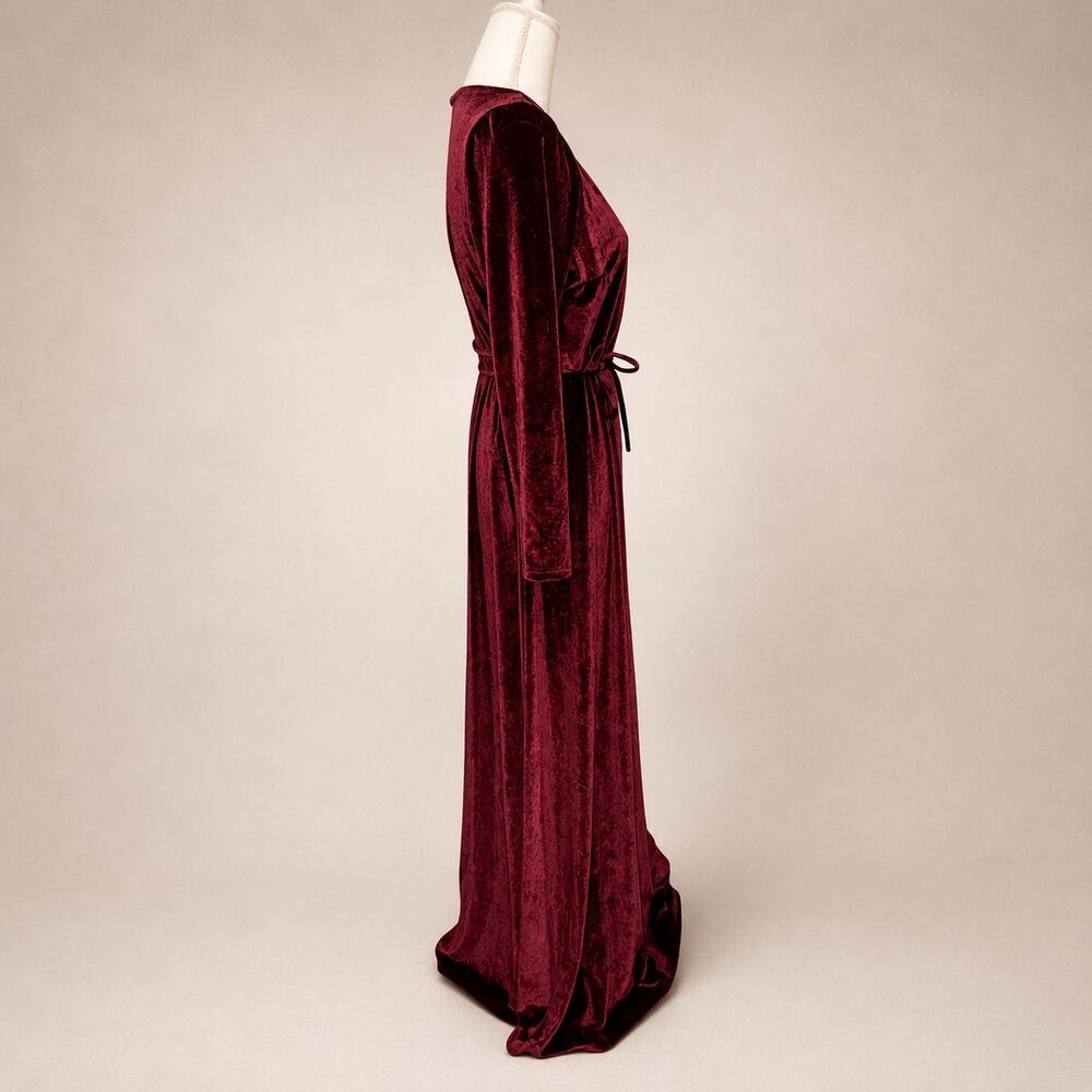 Baltic Born Burgundy Velvet Maxi Wrap Sofia Long Sleeve Dress Formal Gown L NWT - Picture 3 of 8